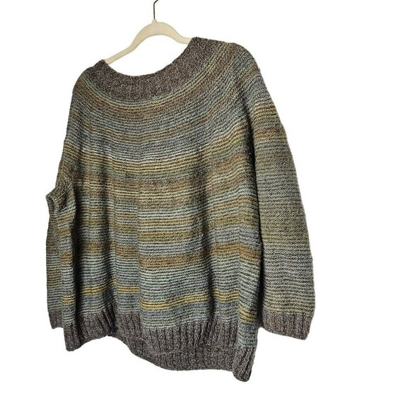 Hand Knit Wool Sweater Oversized Fit  Earth Tone Stripes Cozy Winter Wear size L - Picture 3 of 10